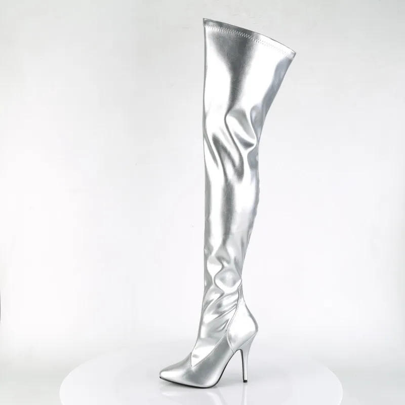 Cuissardes argentée à talon aiguille sexy - petite et grande pointure