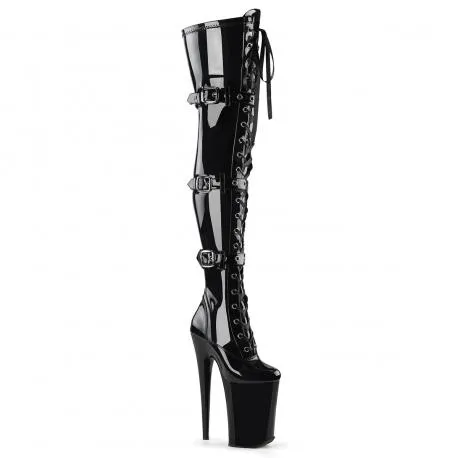 Cuissardes femme noires vinyle à haut talon aiguille sexy 