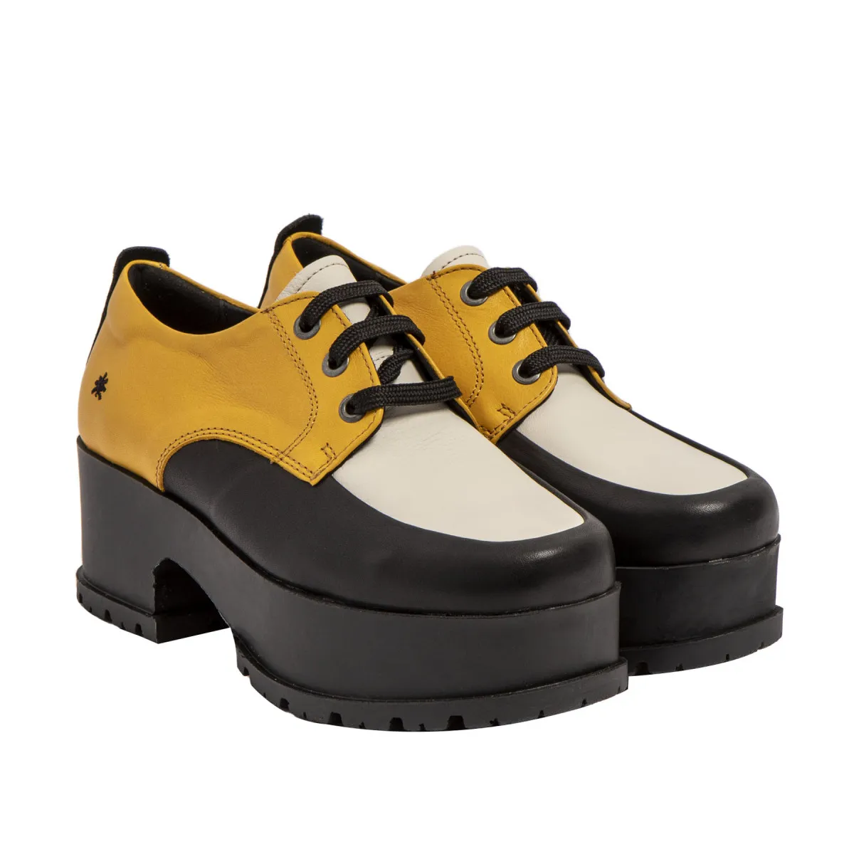 Derbies en cuir à talon bottier - Jaune