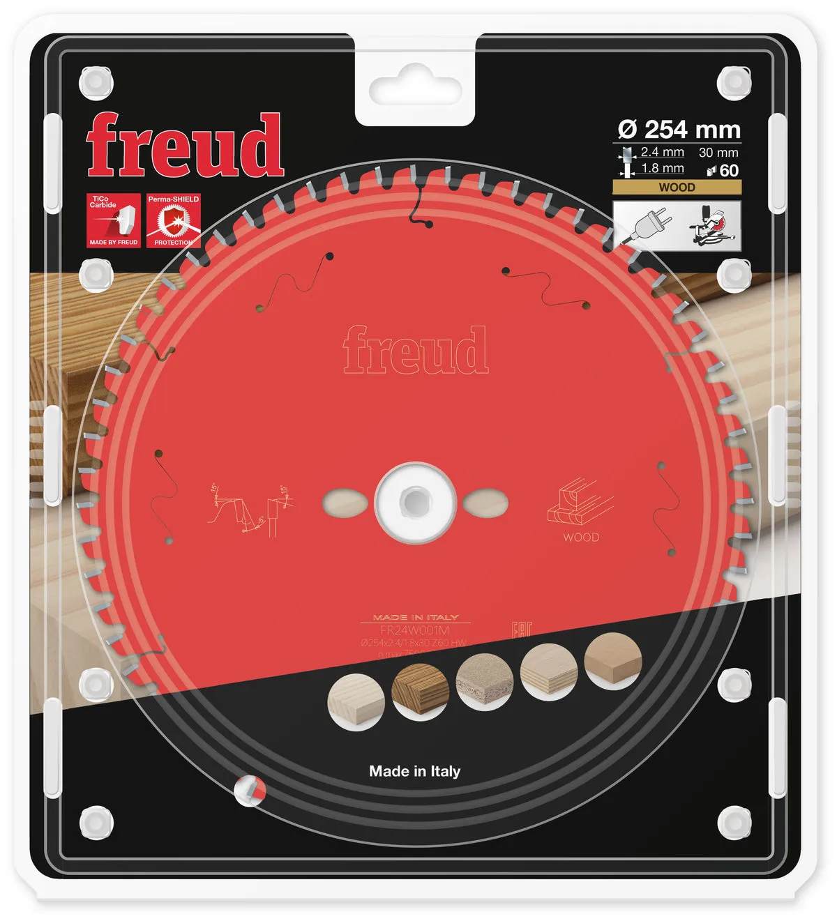 Lame scie circulaire bois D254 2,4/1,8 AL30 Z60 BA -5° - F03FS09755 FREUD