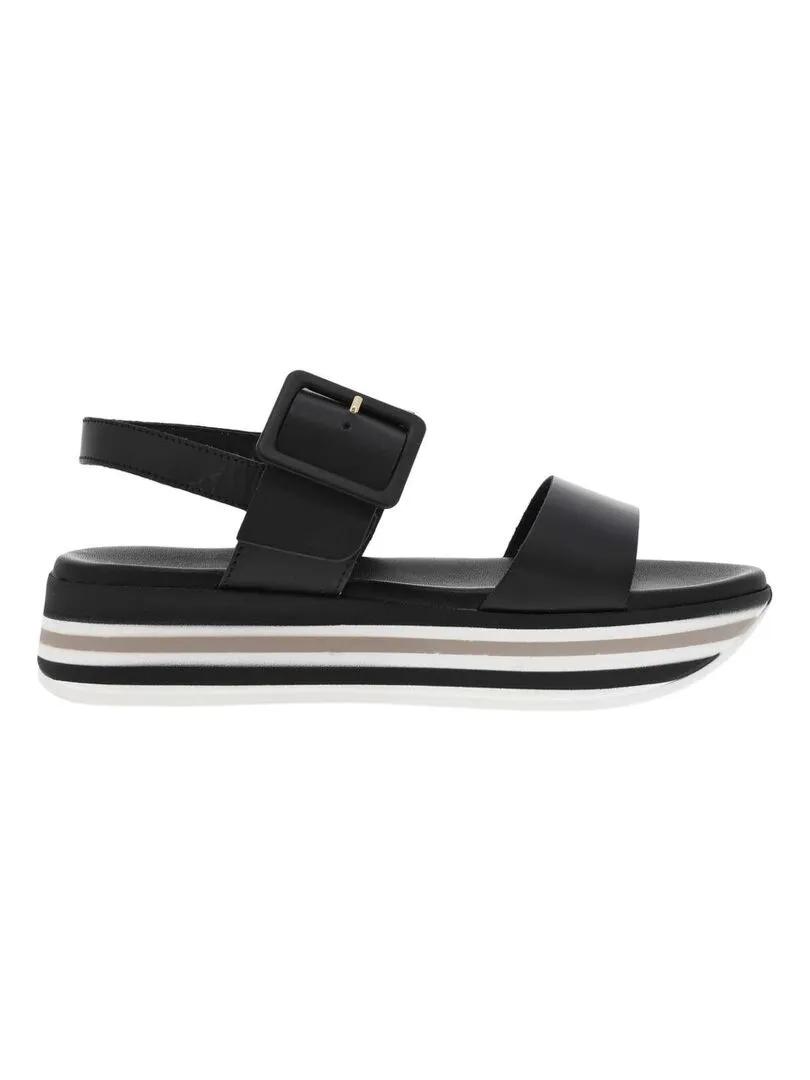 MARCO TOZZI - Nu-pieds cuir talon compensé - Noir