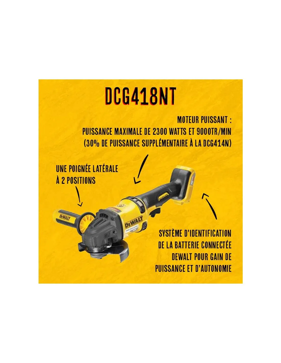 Meuleuse 2.0 DeWALT XR FLEXVOLT 54V Brushless Ø125 mm DCG418NT | Jo-Tools