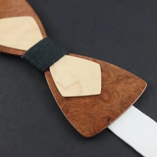 Noeud papillon bicolore en bois précieux orangé et fil noir