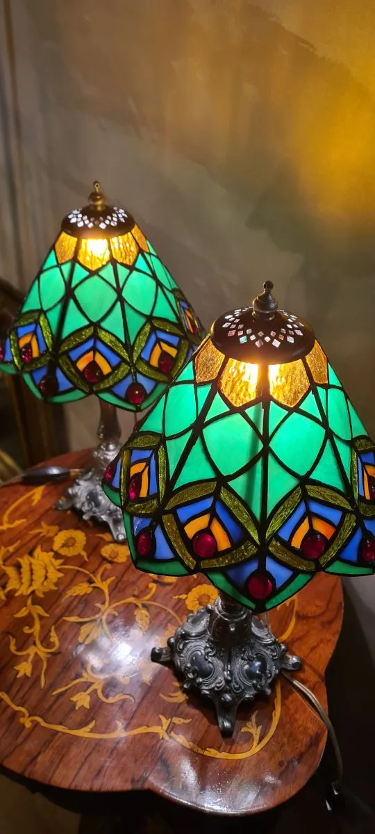 paire de lampe metal argenté art nouveau  38x20  tiffany ver