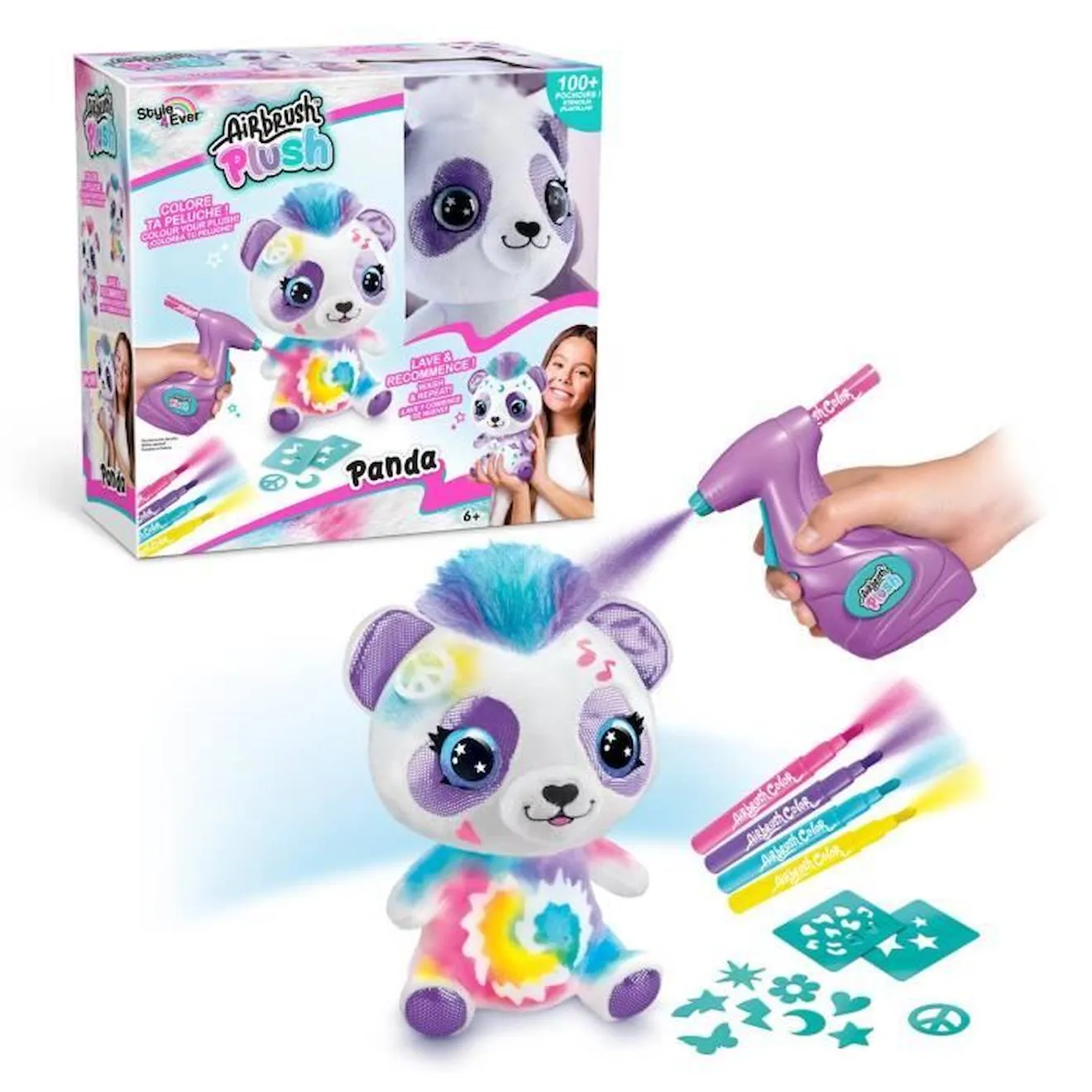Peluche Airbrush Panda à personnaliser - Peluche spray art avec feutres et pochoirs - OFG 257 - Canal Toys blanc - Canal Toys
