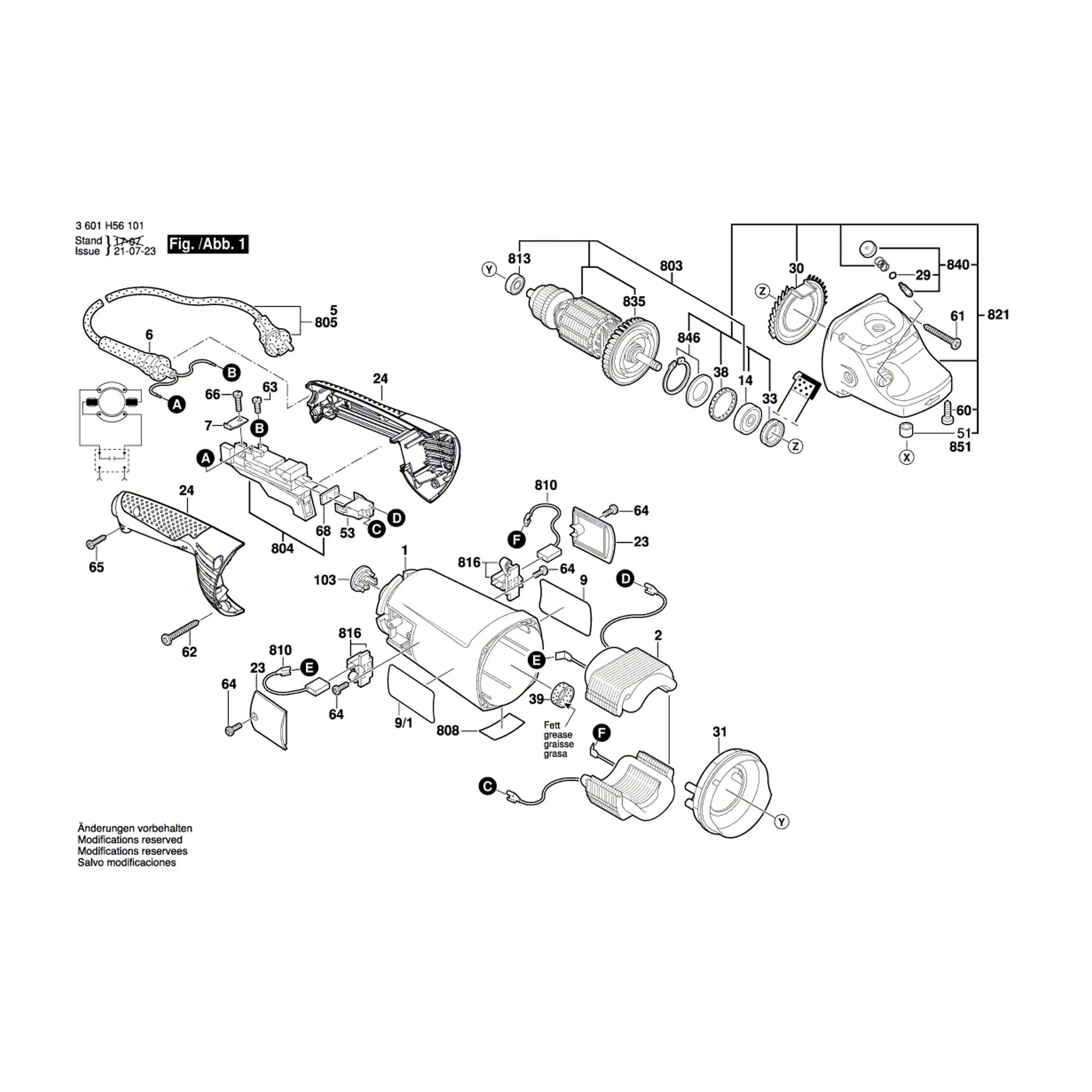 Pièces détachées Meuleuse BOSCH GWS 26-230 JH 3601H56101