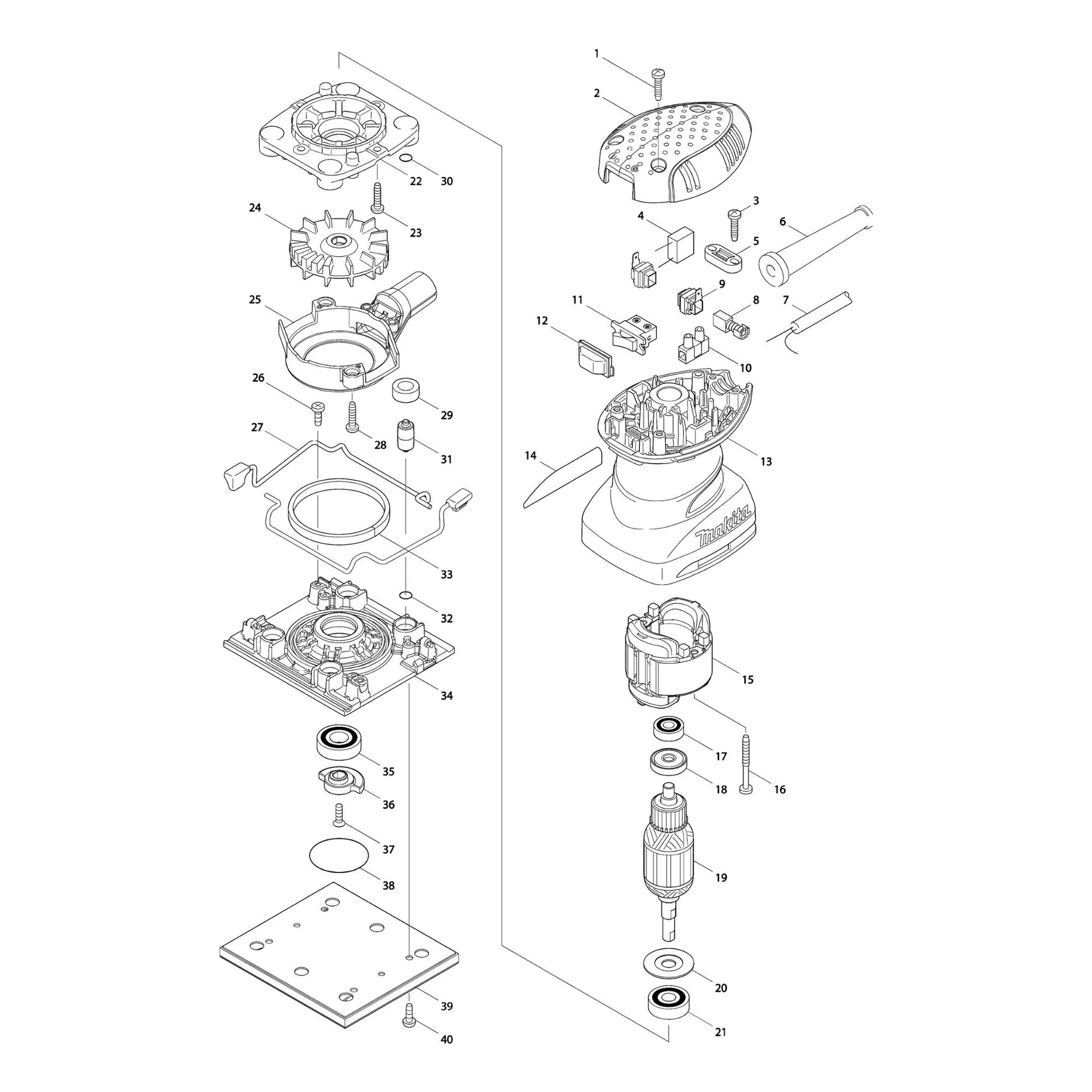 Pièces détachées Ponceuse Makita BO4558