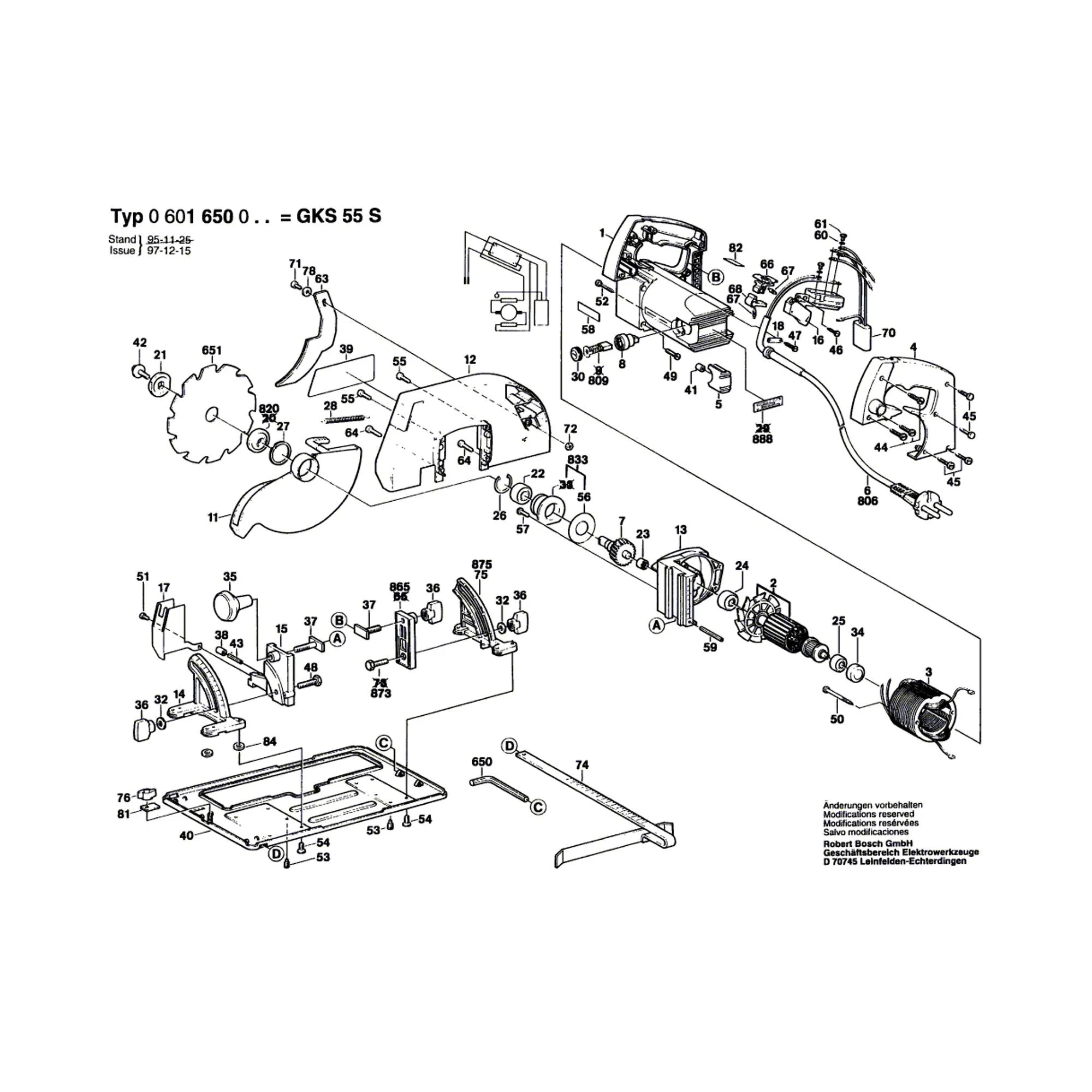 Pièces détachées Scie circulaire a main BOSCH GKS 55 S 0601650003