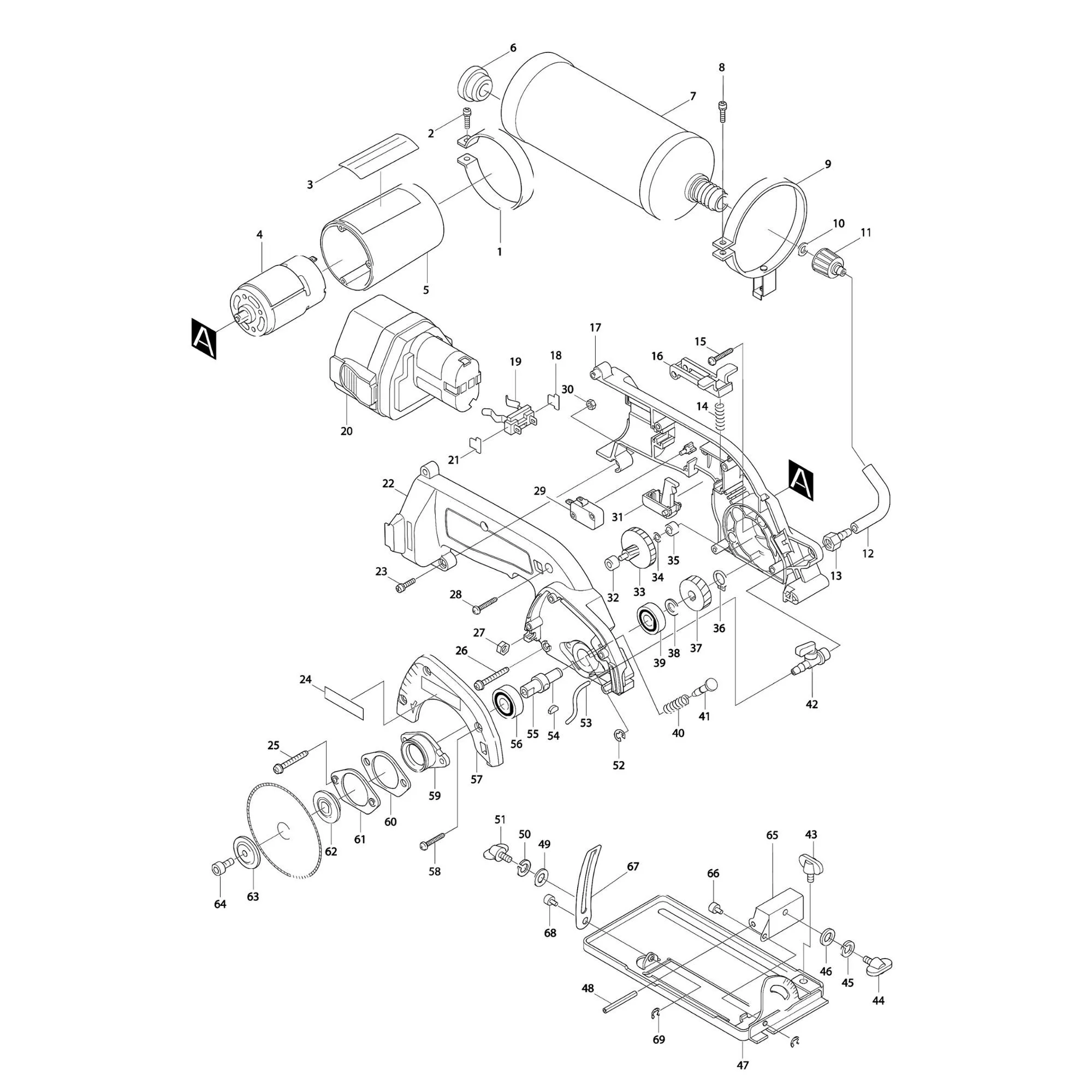Pièces détachées Scie Makita 4191DWA