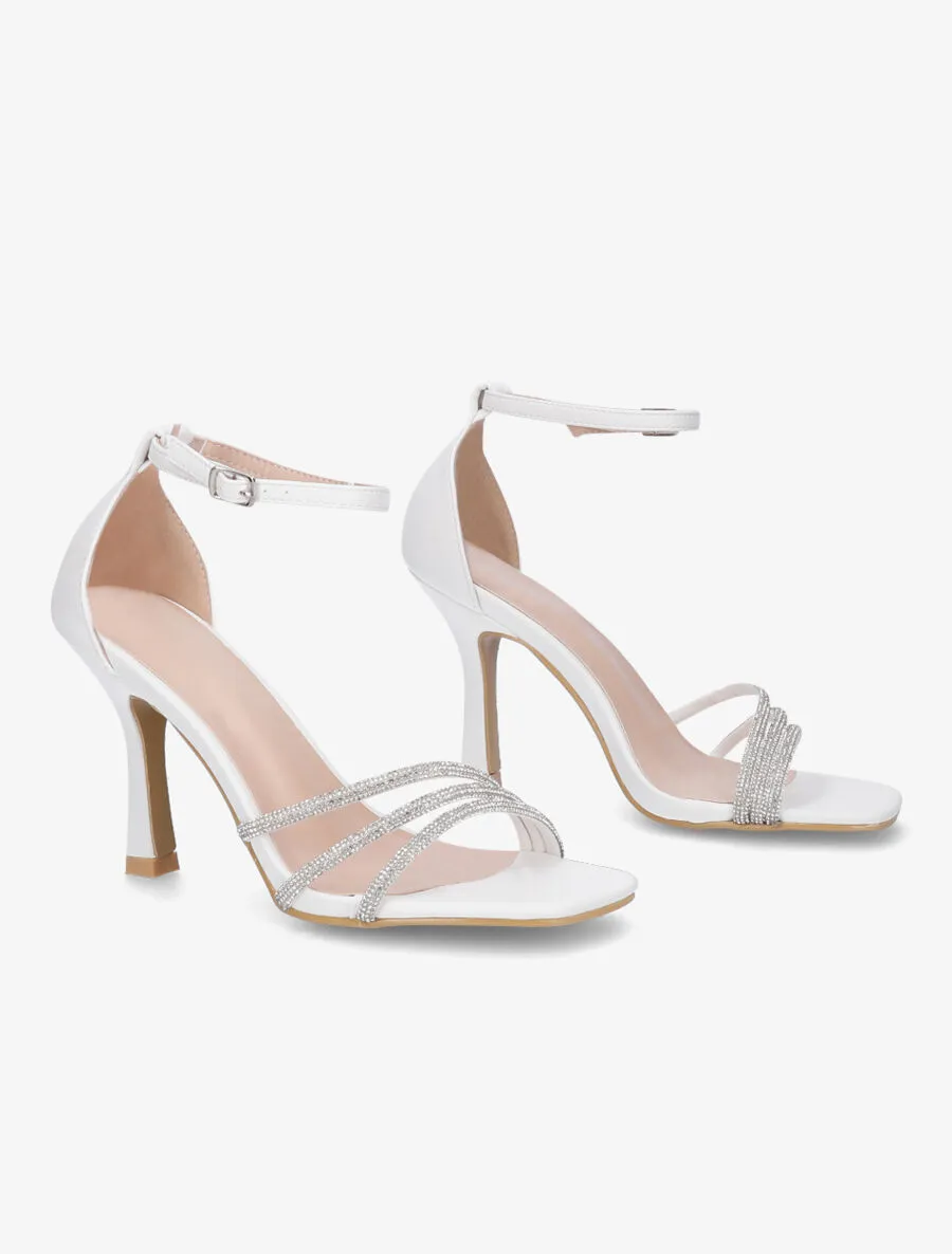 Sandales à talon aiguille et strass en simili - Blanc