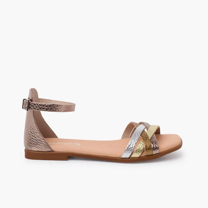Sandales sangles et talon cuir