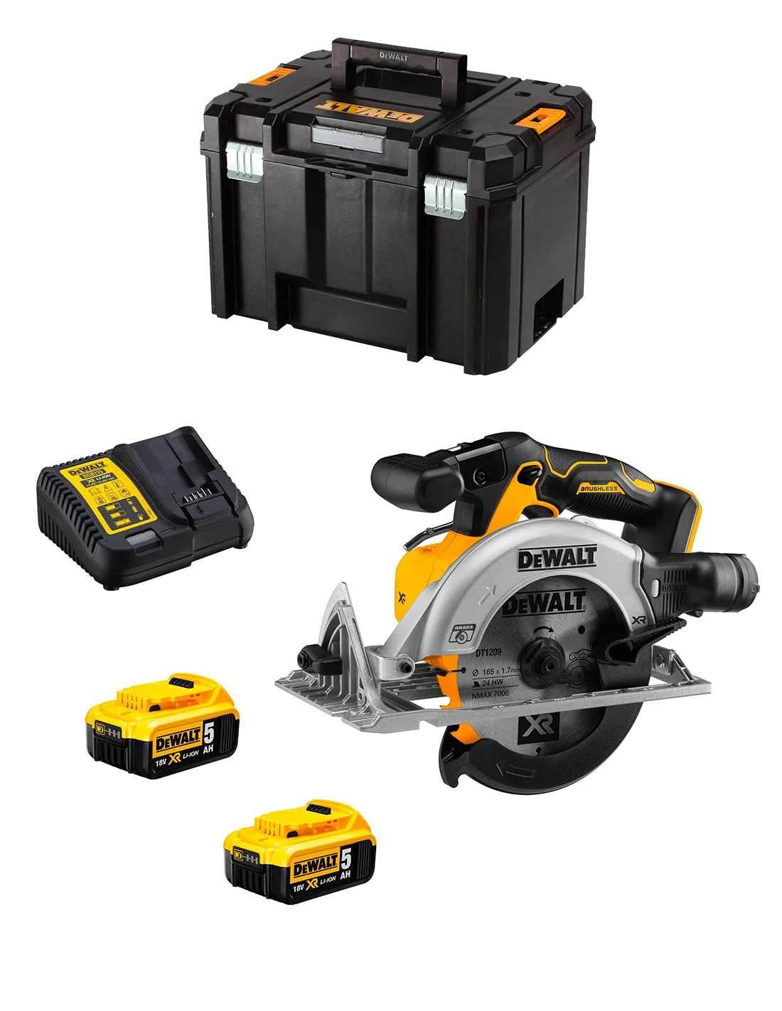 Scie Circulaire DeWALT DCS565P2T (2 x 5,0 Ah + DCB115 + TSTAK VI)