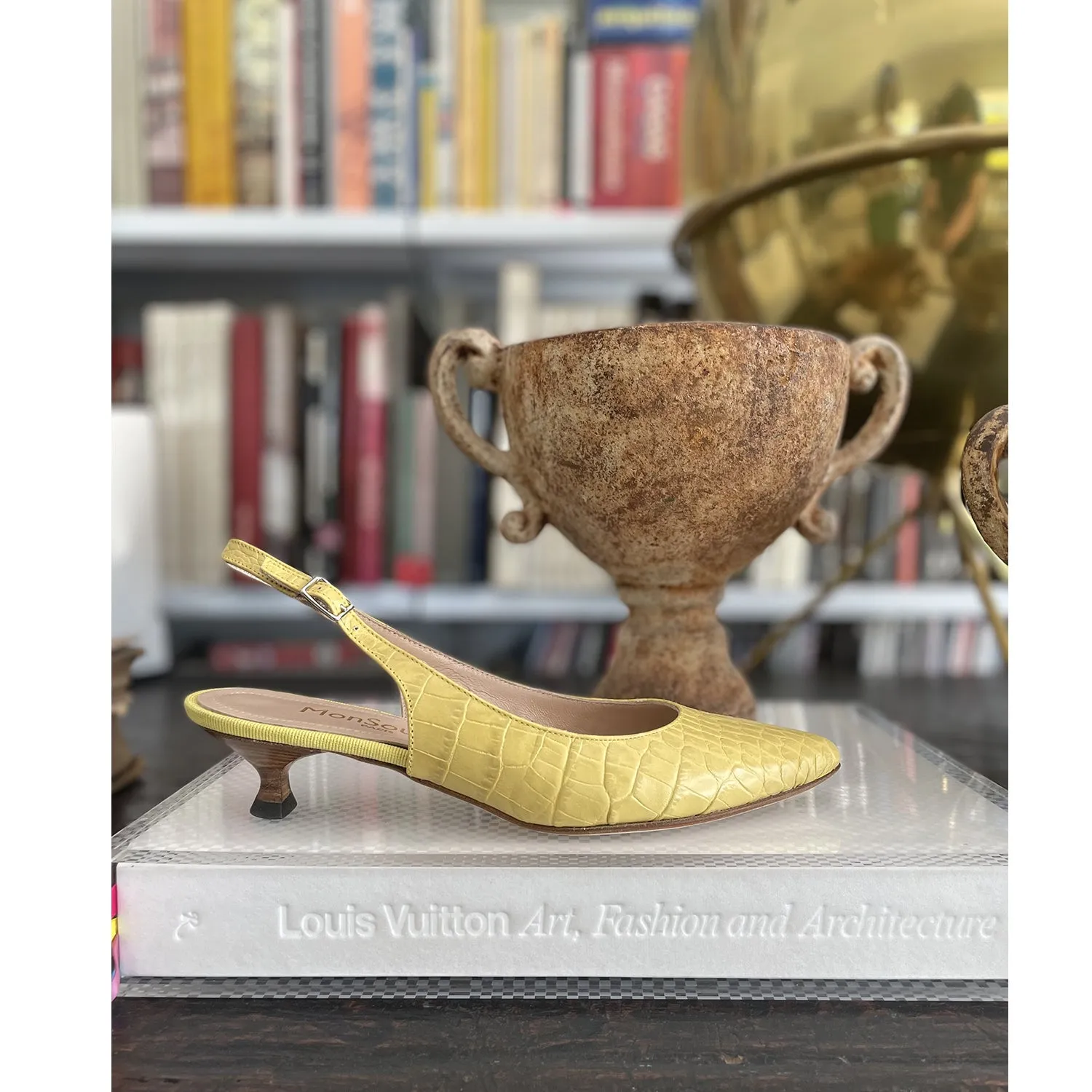 slingback petit talon cuir imprimé paillettes fabriquée en Italie