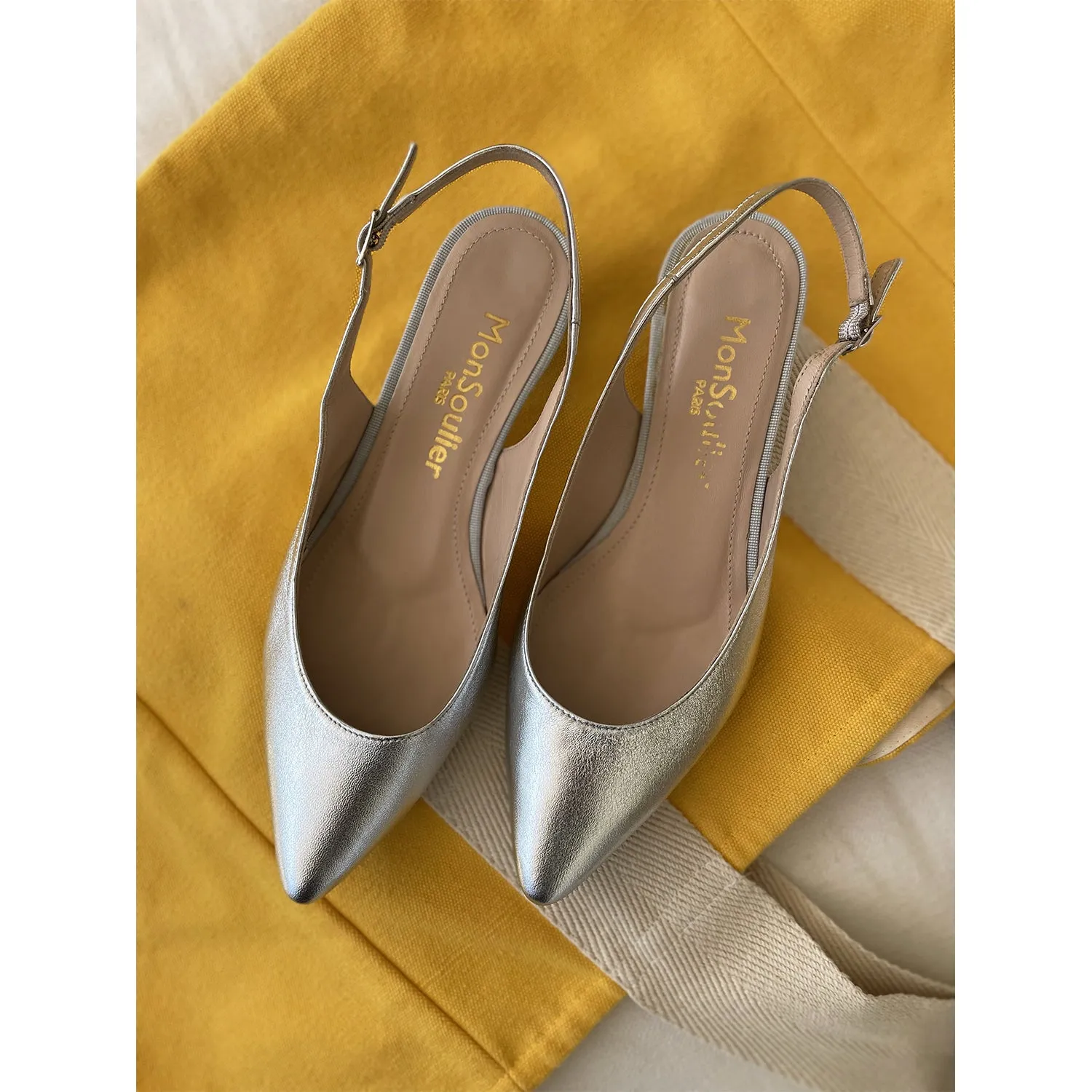 slingback petit talon cuir imprimé paillettes fabriquée en Italie