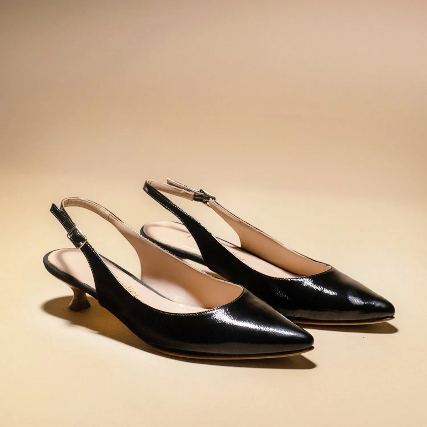slingback petit talon cuir imprimé paillettes fabriquée en Italie